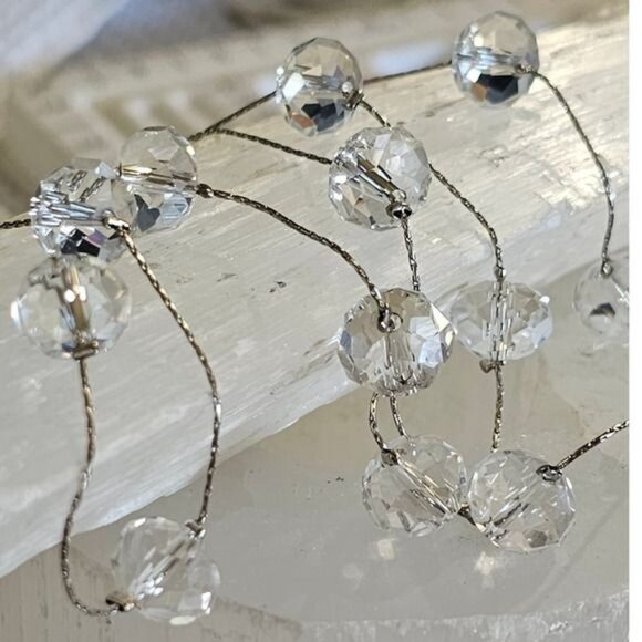 Multi Faceted Clear Glass Beaded Necklace Silver Tone Chain Adjustable 18-22" - Picture 3 of 8
